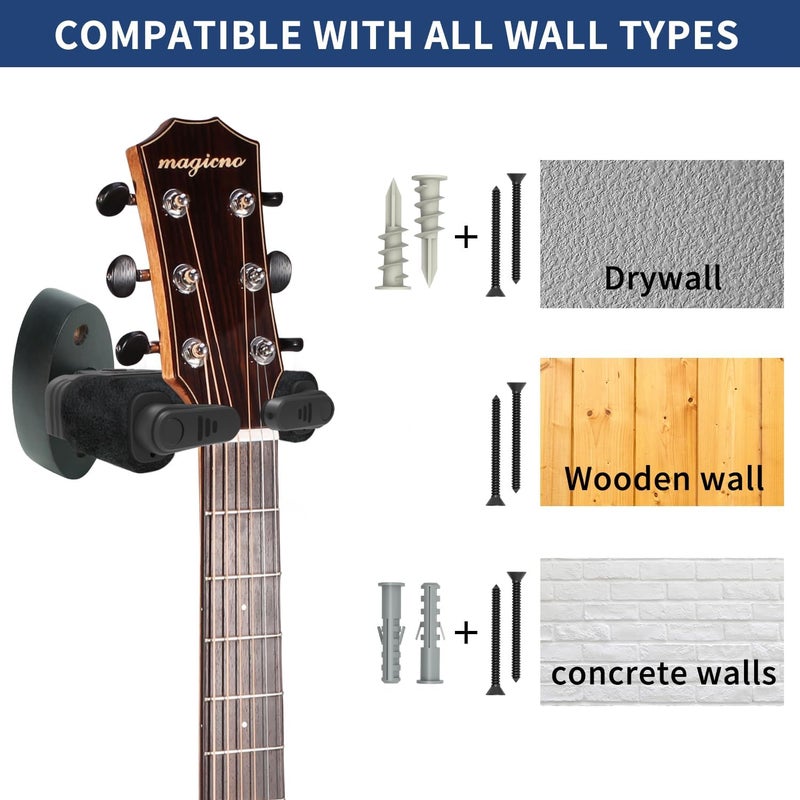 AUPHY Guitar Wall Mount Auto Lock,Guitar Wall Holder with Nitro-Safe Velvet,Universal Compatibility for All Headstocks and Neck Widths Supports Acoustic, Electric, and Bass Guitars - Image 5